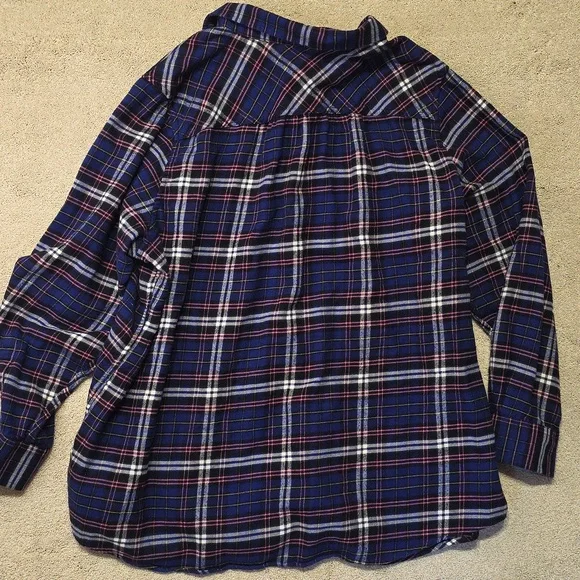 Lands' End Vibrant Plaid Falnnel Shirt in Blue and Pink - Picture 4 of 4
